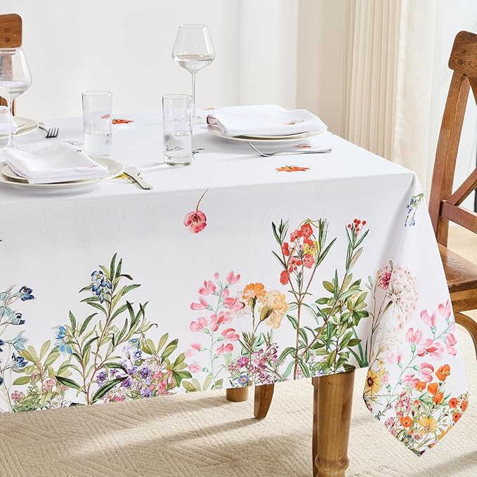 Nappe Rectangulaire Anti-Tache 140x240 cm – Motif Floral Printemps Déperlante