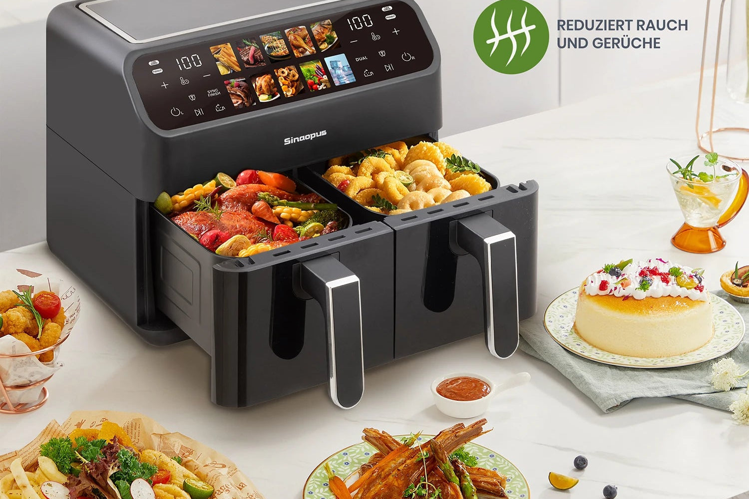 Friteuse à Air Double Panier 9L – Fenêtre Visible, Commande LED, Sans Huile
