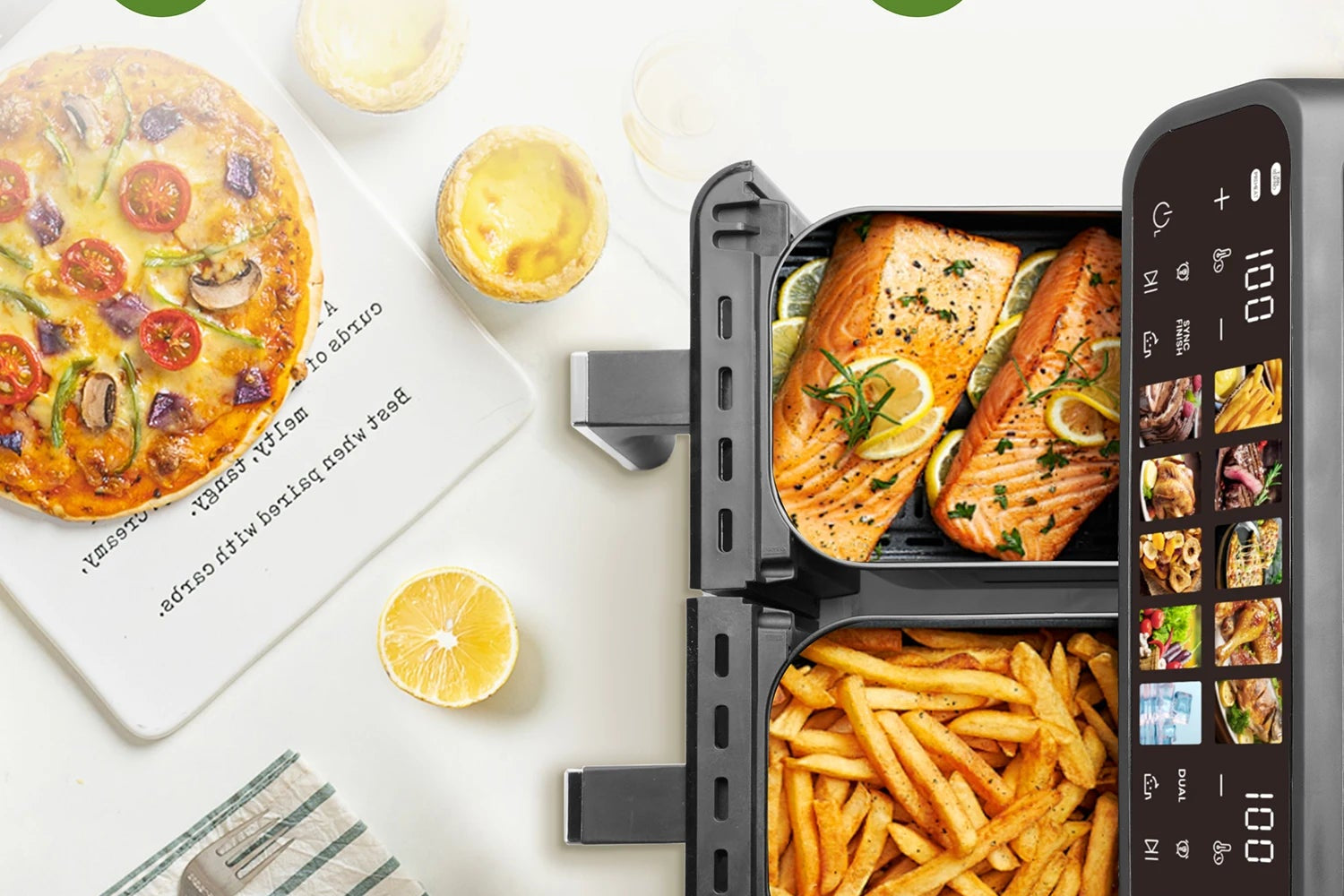 Friteuse à Air Double Panier 9L – Fenêtre Visible, Commande LED, Sans Huile