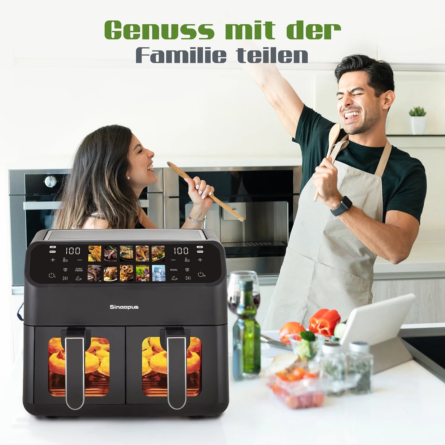 Friteuse à Air Double Panier 9L – Fenêtre Visible, Commande LED, Sans Huile