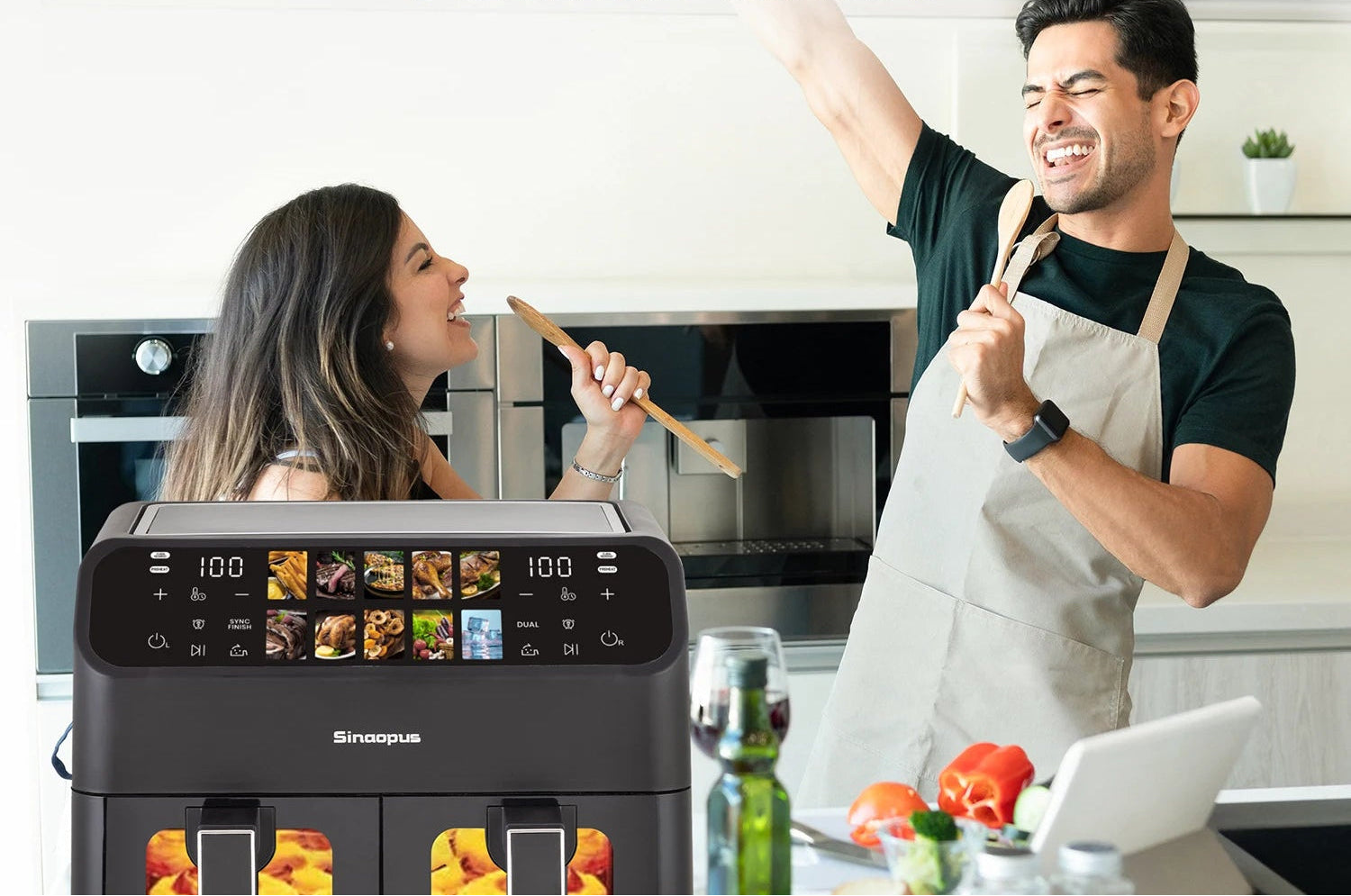 Friteuse à Air Double Panier 9L – Fenêtre Visible, Commande LED, Sans Huile