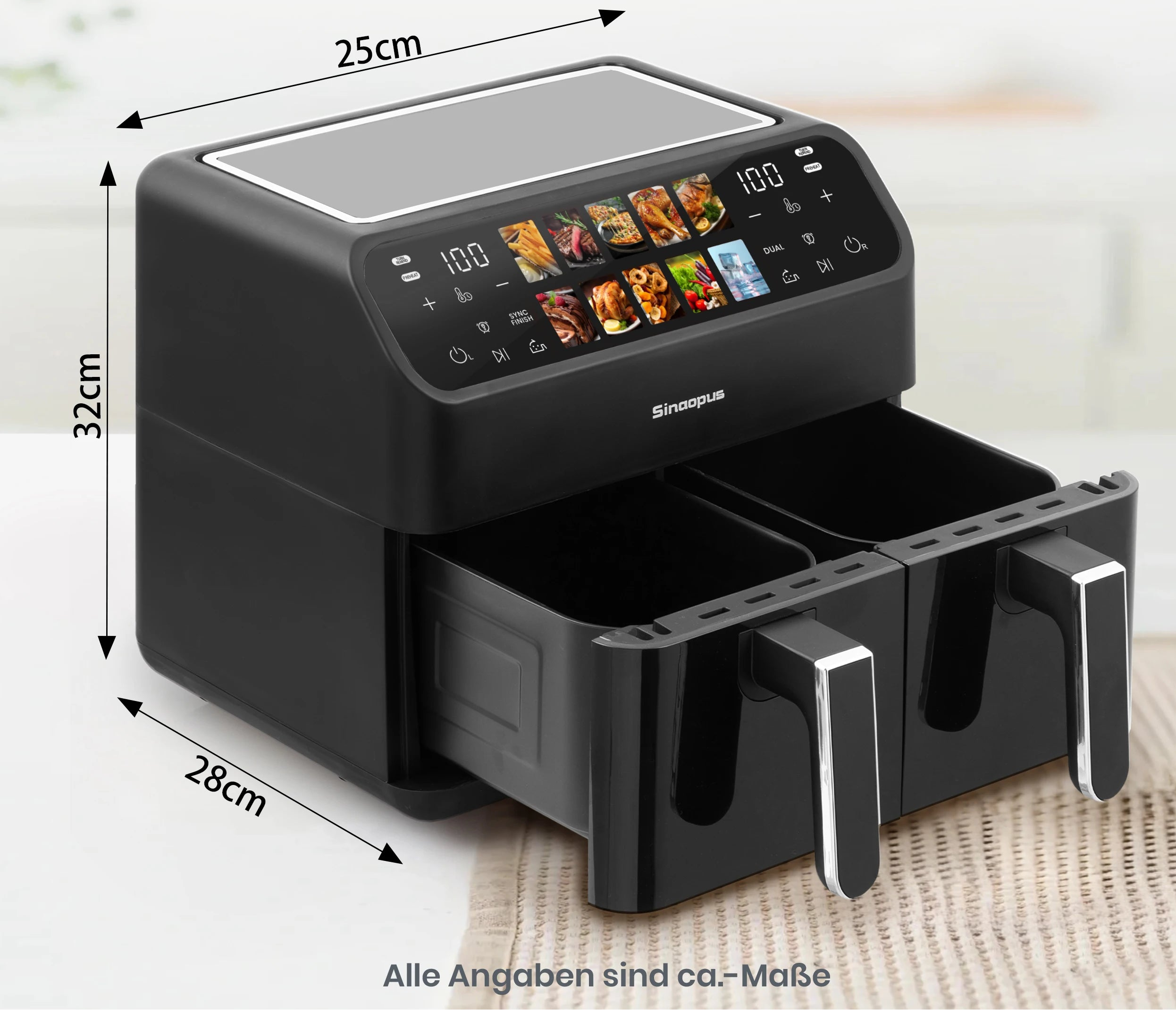 Friteuse à Air Double Panier 9L – Fenêtre Visible, Commande LED, Sans Huile