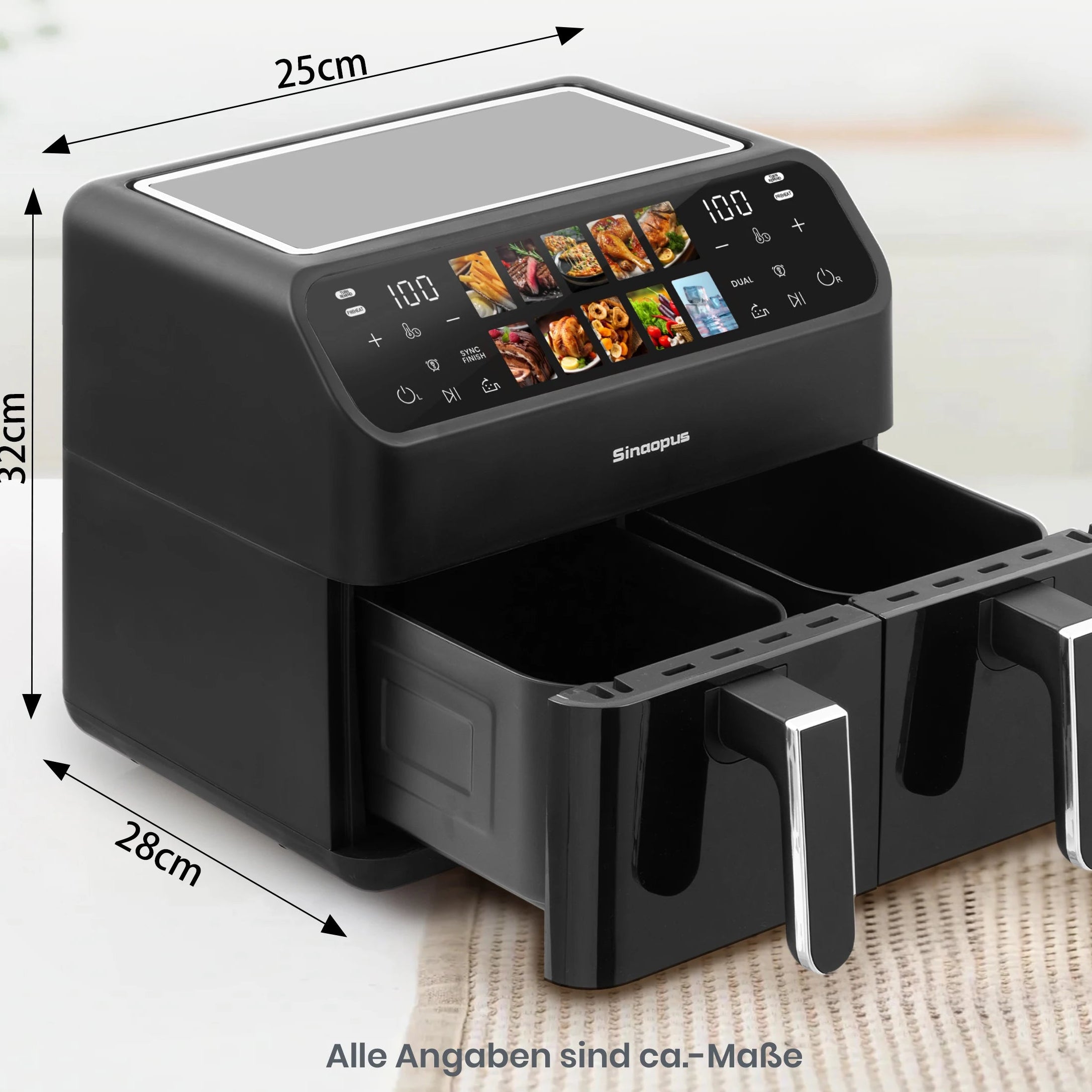 Friteuse à Air Chaud Double Panier 9L – 2x4,5L, 10 Programmes, LED | 2000W