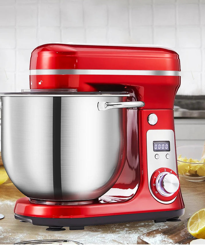 BioloMix Robot Pâtissier 6L – 1200W, 6 Vitesses, Silencieux, Fouet / Pétrin / Batteur