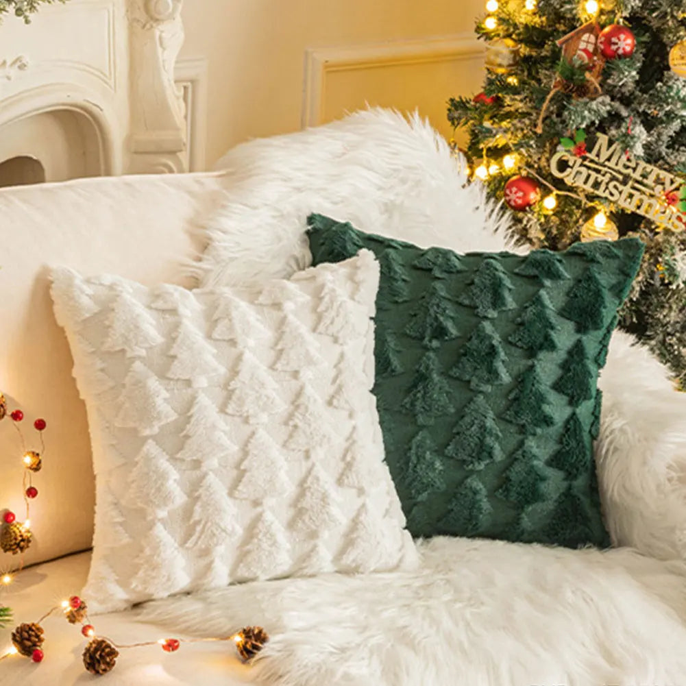 Housse de Coussin Noël 🎄 | Peluche Douce 45x45 cm – Arbre, Renne – Déco Fêtes