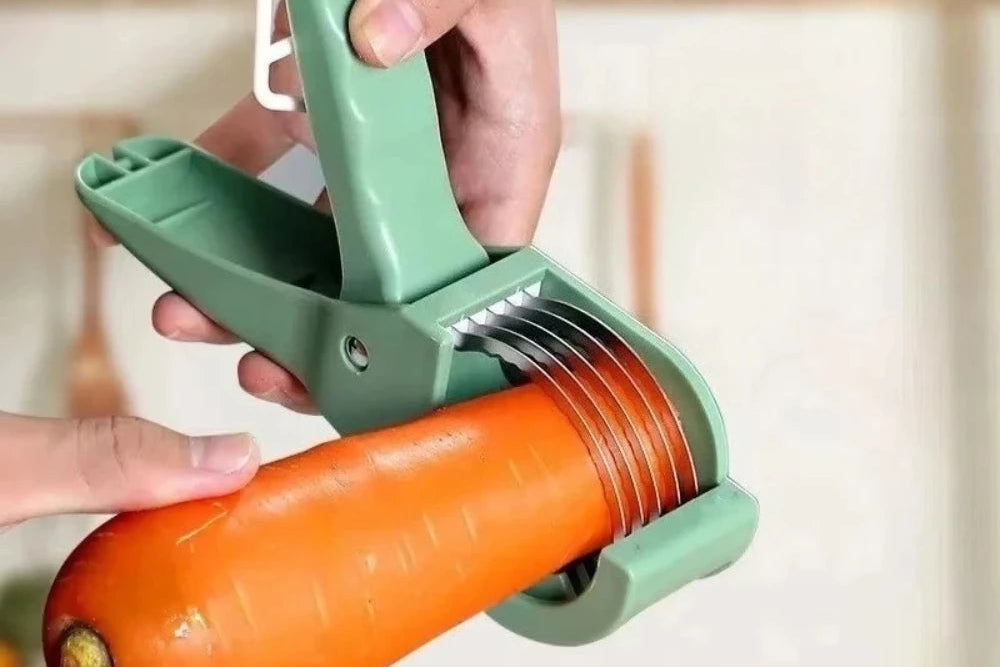 Multifunction Stainless Steel Slicer – Vegetables, Fruits & Sausages | Green & Orange