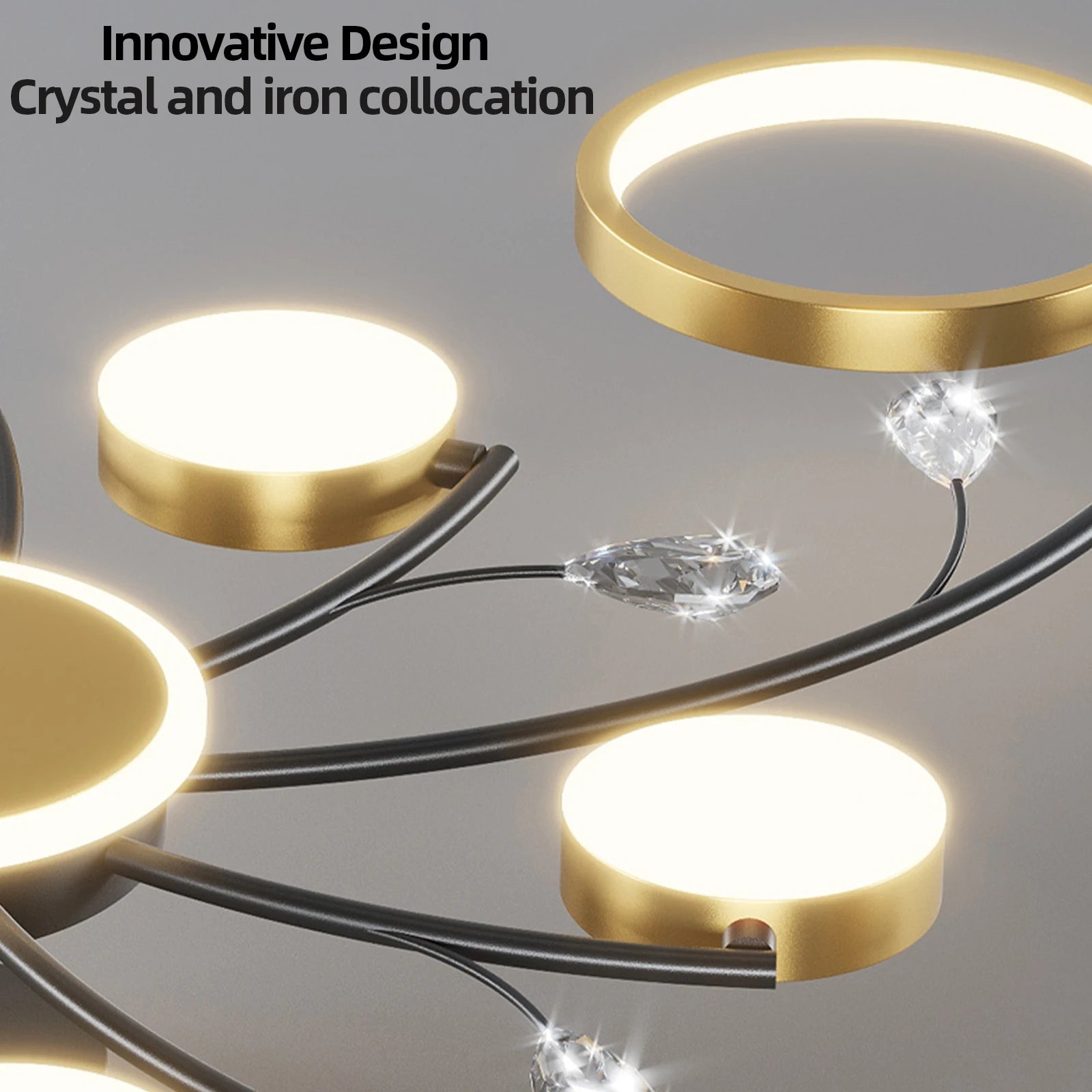 Lustre Plafonnier LED Doré Style Nordique – Dimmable Télécommande – 6, 8 ou 10 Lumières – Salon & Hôtel