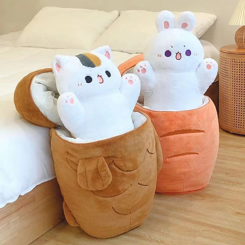 Peluche Kawaii Géante – Chat Taiyaki, Lapin Fraise & Animaux Mignons | Coussin Doudou