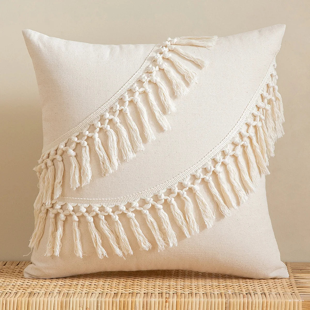 Housse de Coussin Boho Marocaine 🌿 | Touffetée & Pompons – 2 Tailles – Déco Canapé