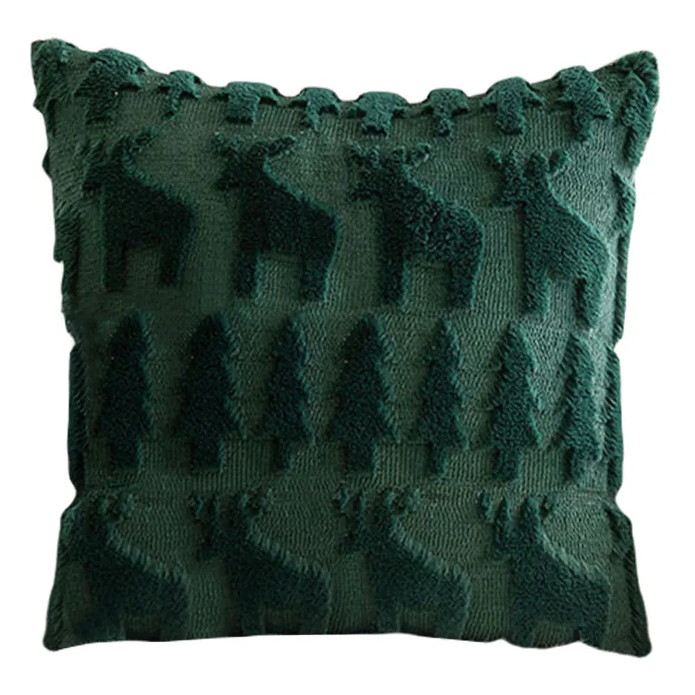 Housse de Coussin Noël 🎄 | Peluche Douce 45x45 cm – Arbre, Renne – Déco Fêtes