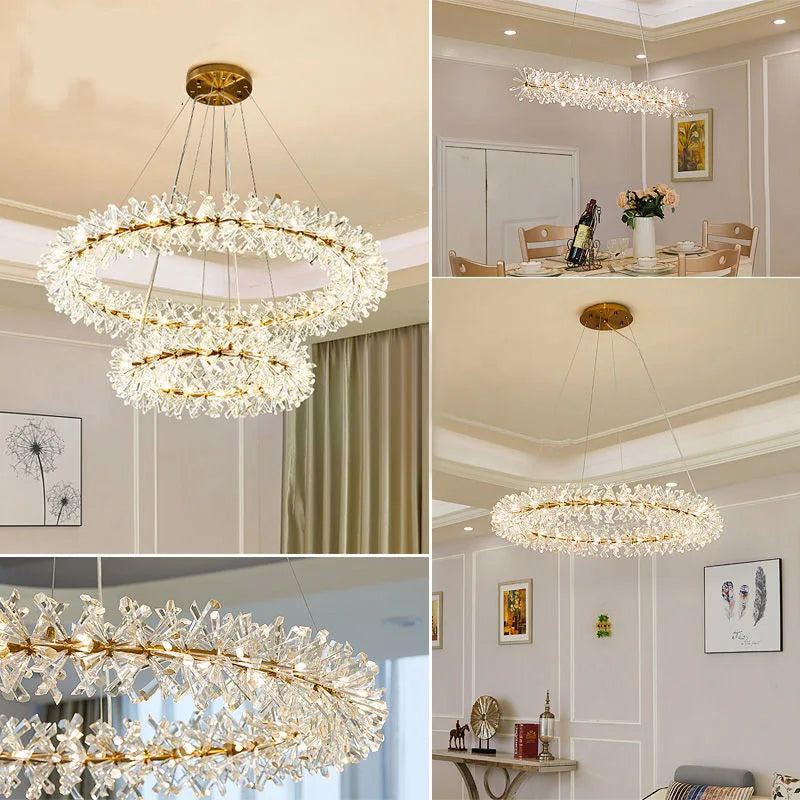 Lustre Fleur Cristal K9 LED – Suspension Luxe Nordique, Dia 40 à 100cm | Crystal Flower Chandelier