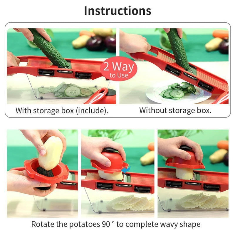 Coupe‑Légumes Multifonction 6‑en‑1 – Mandoline & Râpe Manuelle – Accessoire de Cuisine