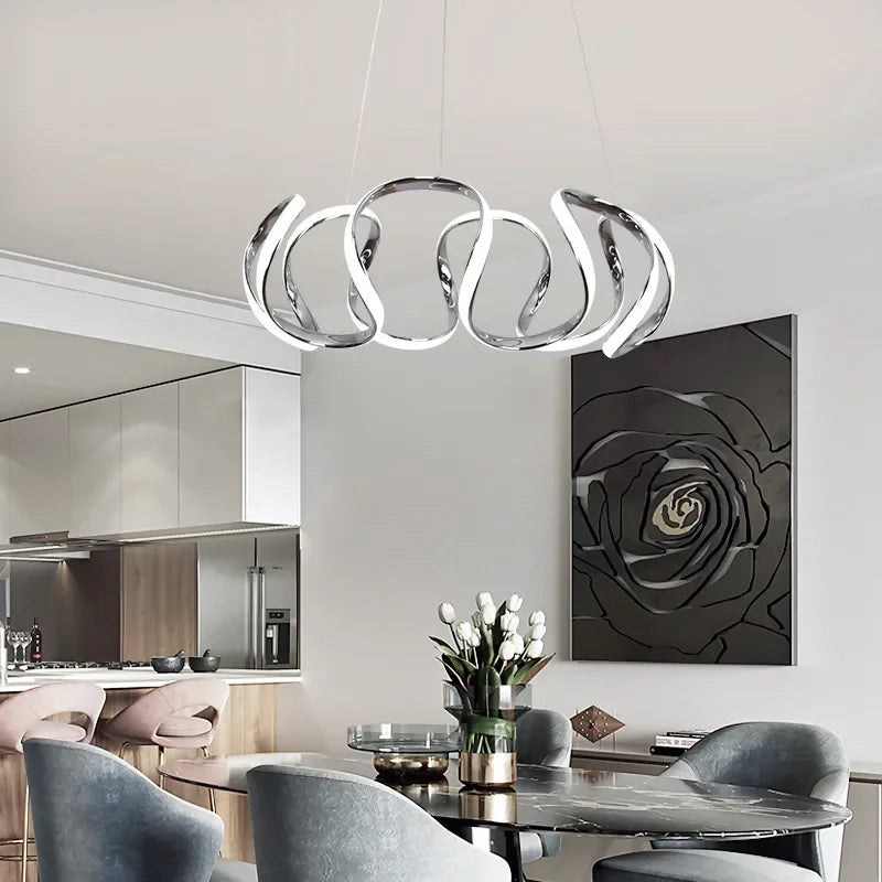 Lustre LED Suspendu Style Nordique – Design Art – Or, Noir ou Chrome – Dimmable Télécommande – Salon & Cuisine