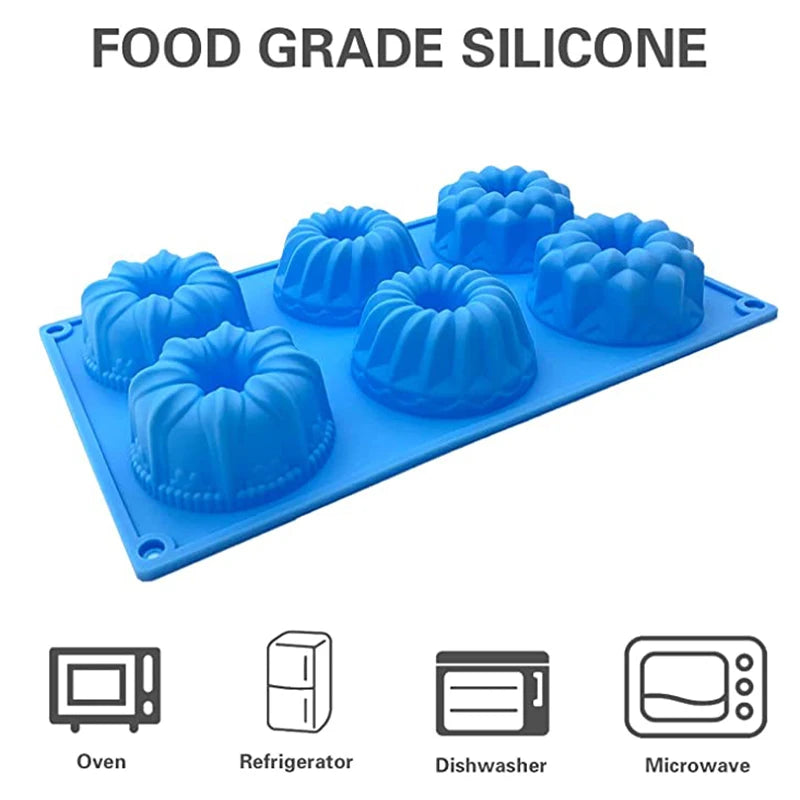 Moule Silicone 6 Cavités 🎂 | Fleur, Spirale & Tour – Rose ou Bleu – Pâtisserie & Savon