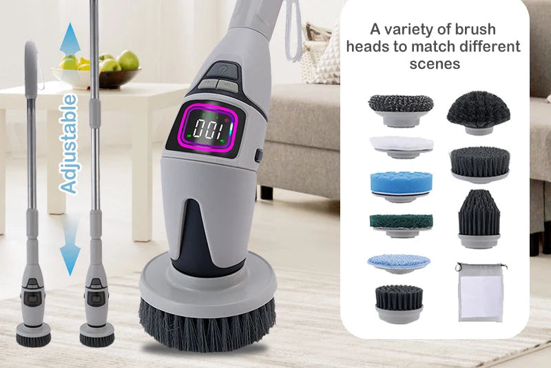 Brosse Électrique de Nettoyage Sans Fil – Télescopique 33-128cm, IPX7 | 13 Têtes