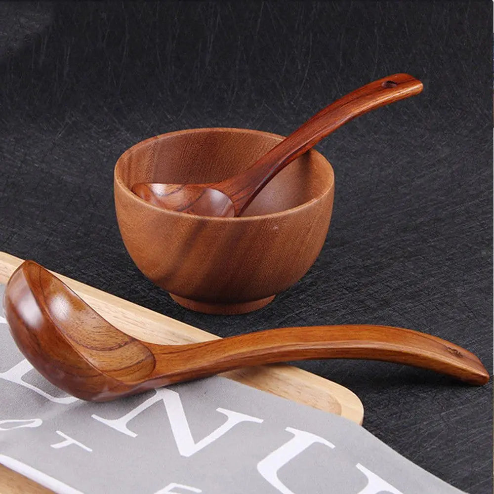 Cuillère en Bois Naturel – Long Manche – Soupe, Ramen & Cuisine