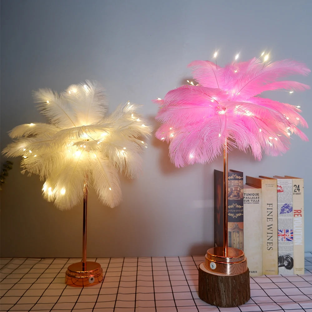 Lampe de Table Plumes LED – Touch Control & Rechargeable – Déco Chambre & Mariage