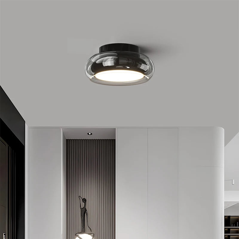 Plafonnier LED Nordique en Verre – Dimmable, Télécommande, Chrome ou Noir | Nordic Glass Ceiling Light