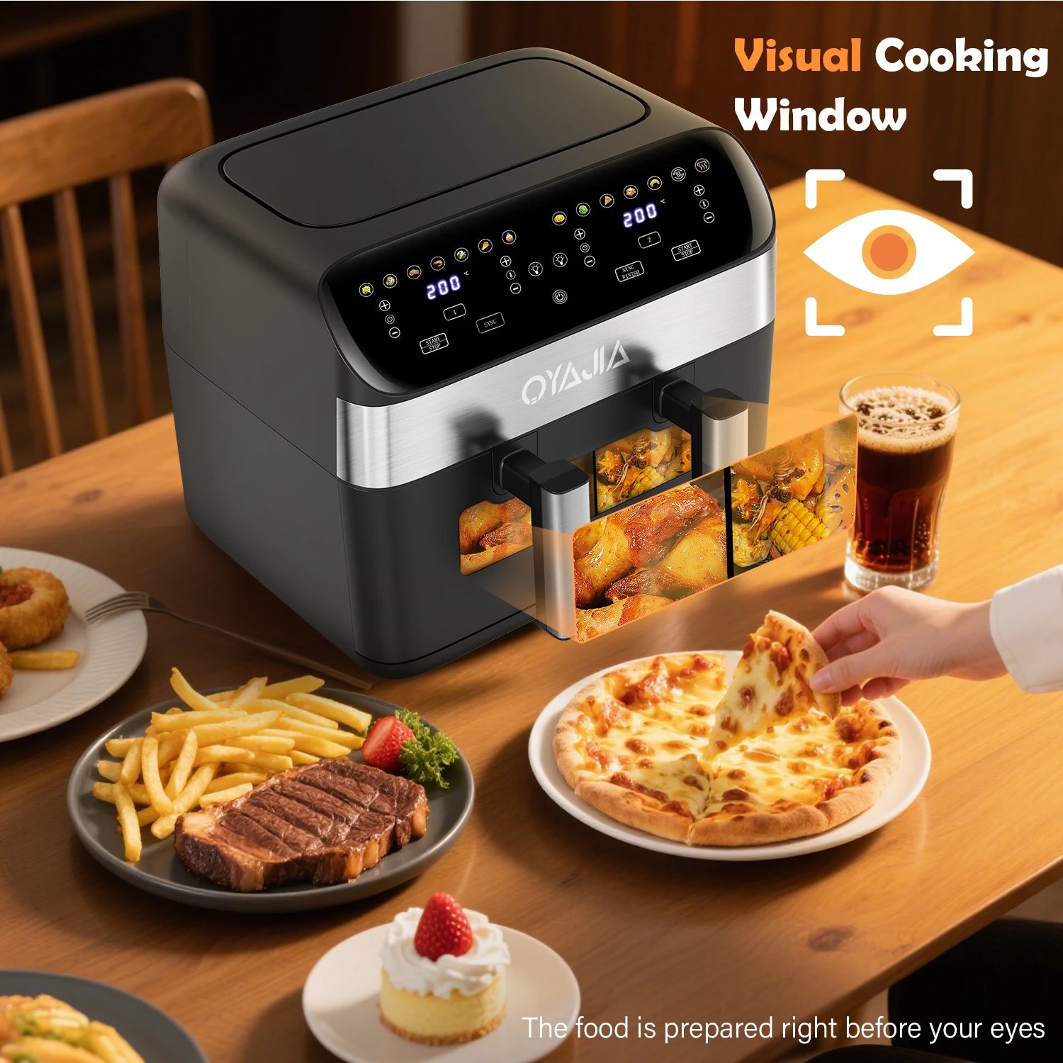 Friteuse à Air Double Zone 10L 🍟 | 2400W – 8 Modes – Écran Tactile LED – Sans Huile