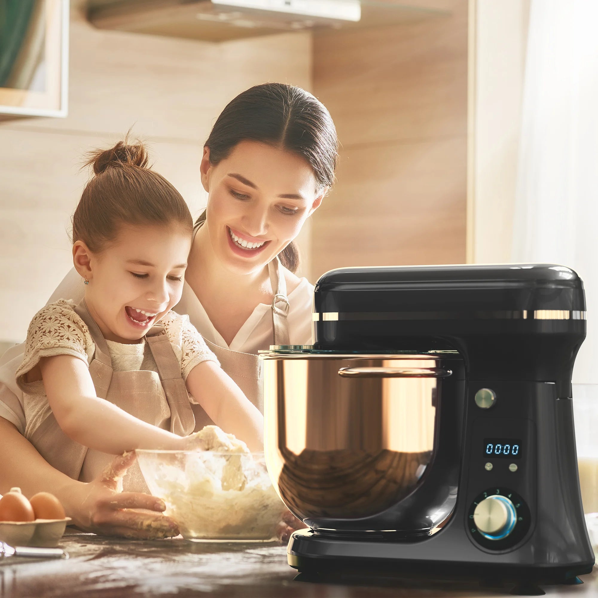BioloMix Robot Pâtissier 6L – 1200W, 6 Vitesses, Silencieux, Fouet / Pétrin / Batteur