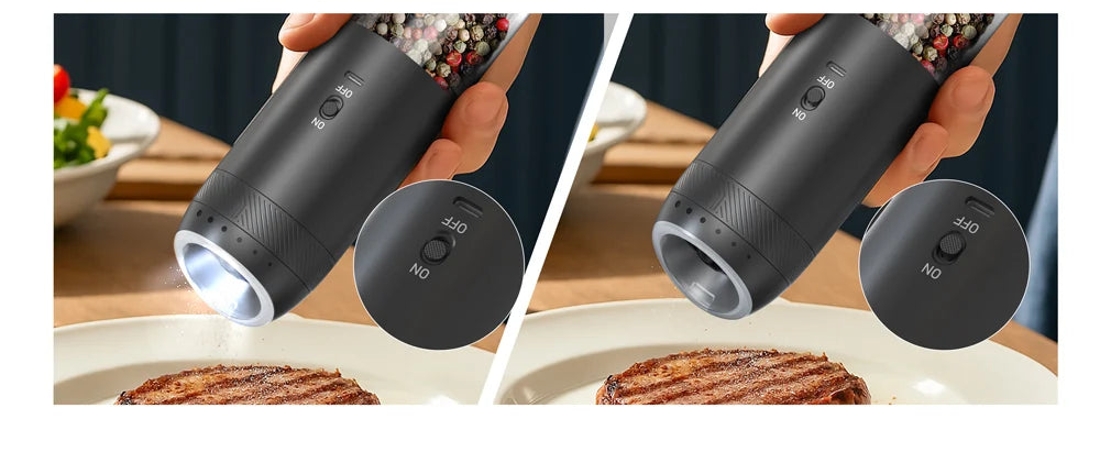 Moulin Électrique Sel & Poivre – LED Intégrée, Gravité Automatique, Rechargeable – 1 ou 2 pièces