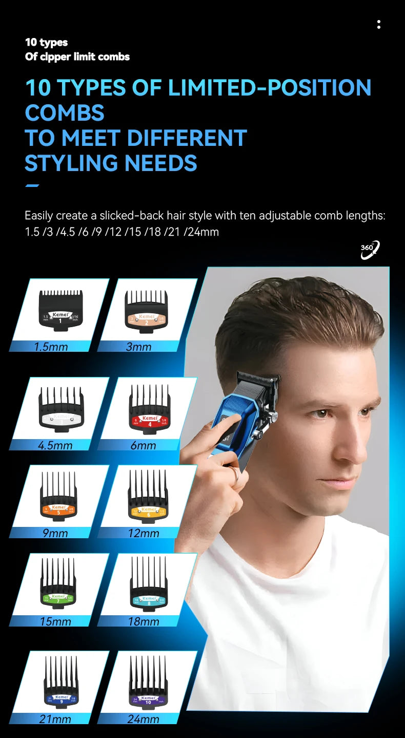 Tondeuse Professionnelle Kemei KM-2796 – Moteur Brushless, 4600mAh | 260 min