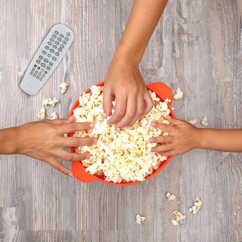Bol à Popcorn en Silicone – Pliable, Alimentaire, Micro‑Ondes, avec Couvercle