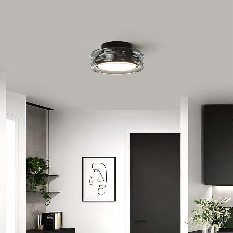 Plafonnier LED Nordique en Verre – Dimmable, Télécommande, Chrome ou Noir | Nordic Glass Ceiling Light