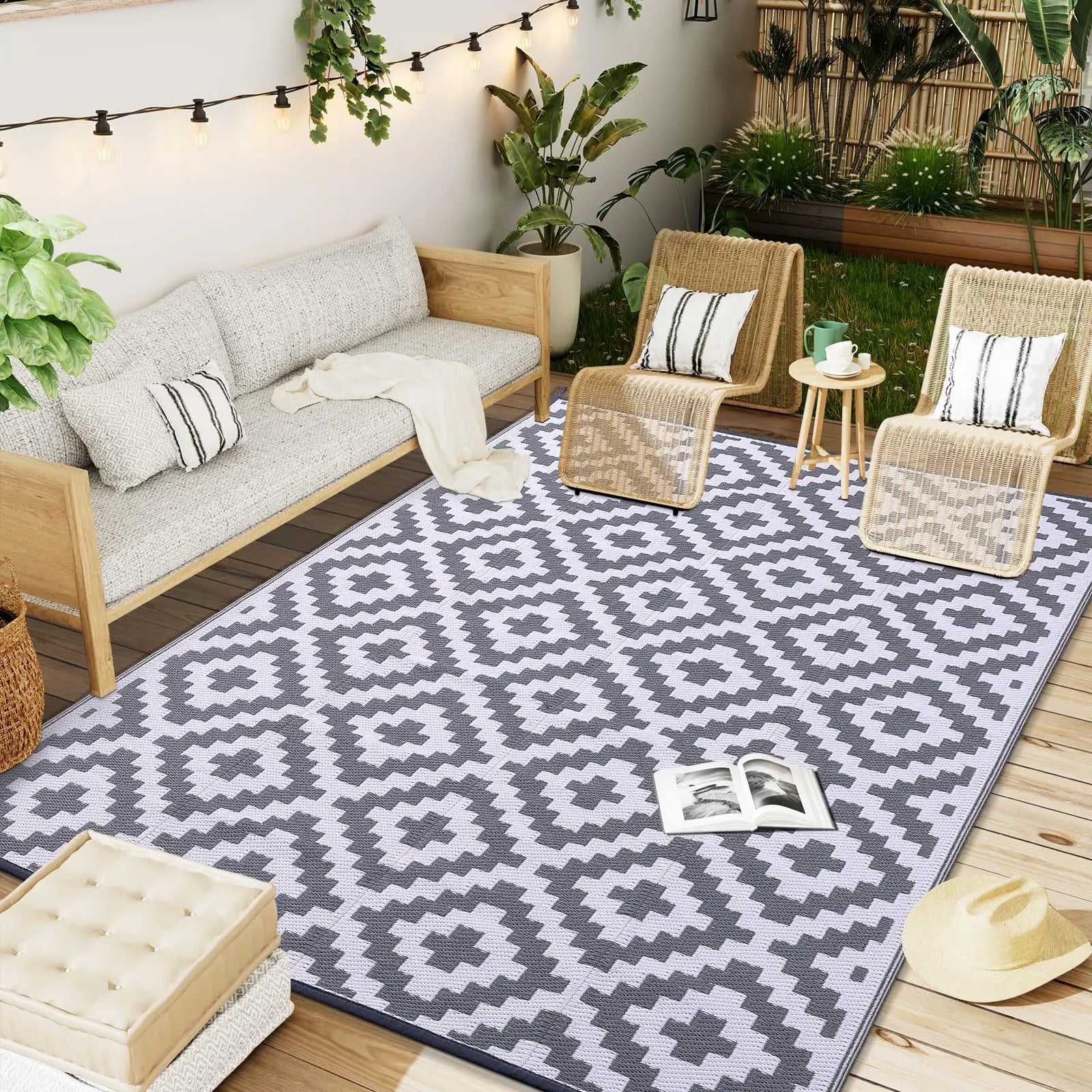Tapis Extérieur Imperméable Réversible – Matière Recyclée – Terrasse, Balcon & Pique-nique | 5 Tailles