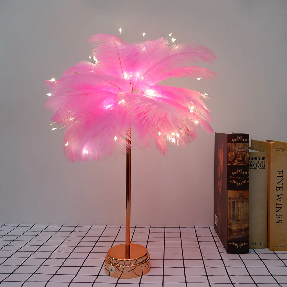 Lampe de Table Plumes LED – Touch Control & Rechargeable – Déco Chambre & Mariage