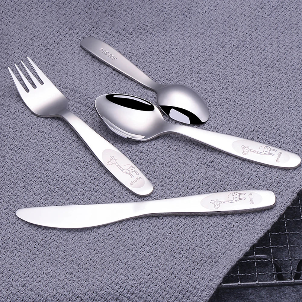 Couverts Enfants Girafe 🦢 | Inox 304 – Couteau, Fourchette, Cuillère & Set 4 Pièces