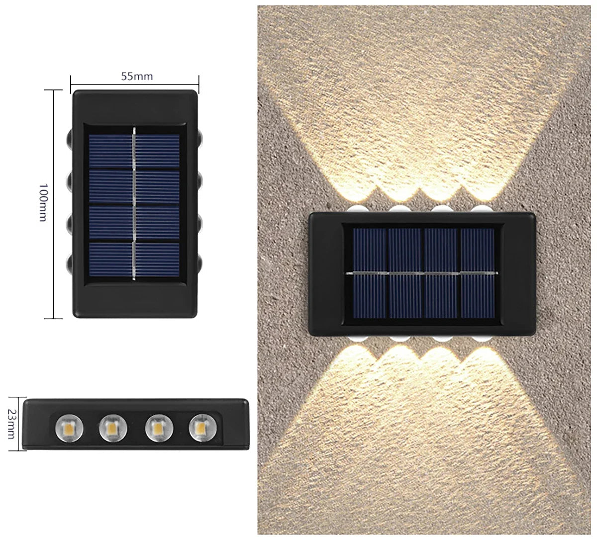 Waterproof Solar LED Wall Light – 4 to 16 LEDs – Outdoor Lighting