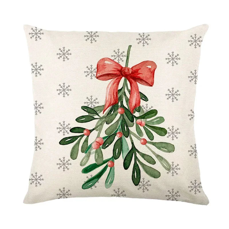 Housse de Coussin Noël ❄️🦨 | Flocons & Cerfs – Décoration Fêtes & Canapé