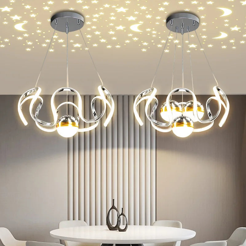 Lustre LED Suspendu Style Nordique – Design Art – Or, Noir ou Chrome – Dimmable Télécommande – Salon & Cuisine