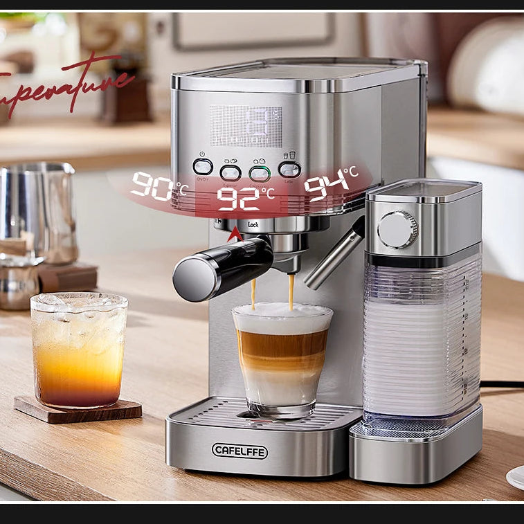Machine à Café Expresso Automatique 20 Bars – Mousseur de Lait Intégré, Acier Inoxydable, Cappuccino & Latte