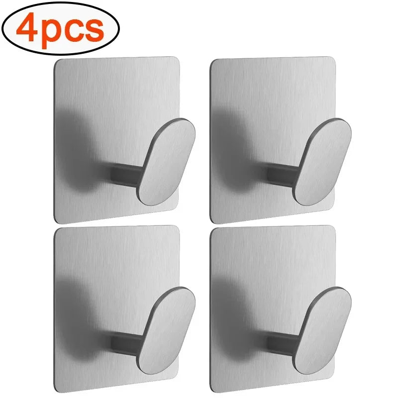 Crochets Muraux Inox Adhésif 🪩 | Sans Perçage – Noir ou Argenté – Pack 1, 2 ou 4 pcs