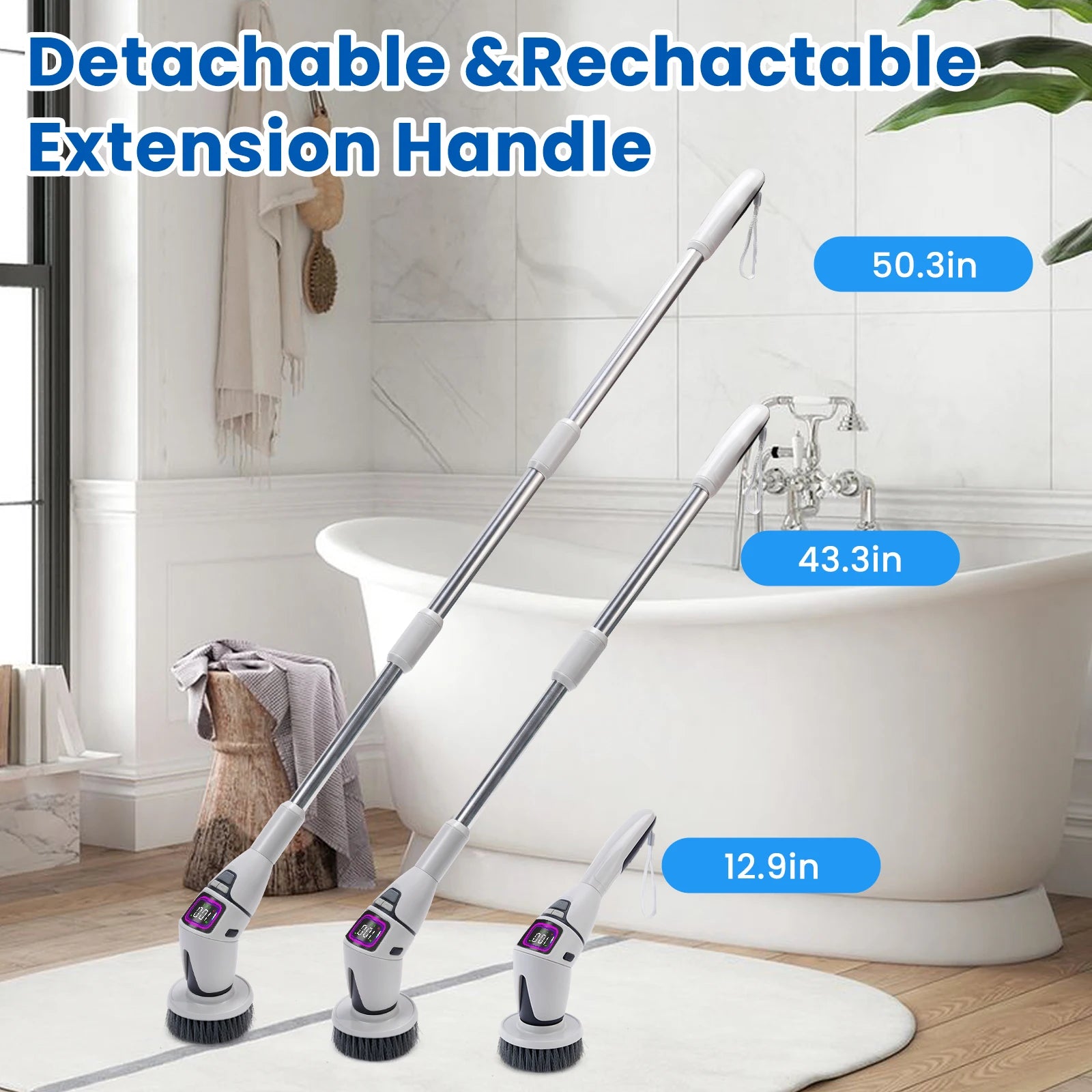 Brosse Électrique de Nettoyage Sans Fil – Télescopique 33-128cm, IPX7 | 13 Têtes