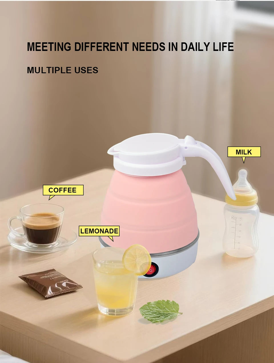 Bouilloire Électrique Pliable 0,6L – Portable, Voyage & Maison, Silicone Haute Résistance