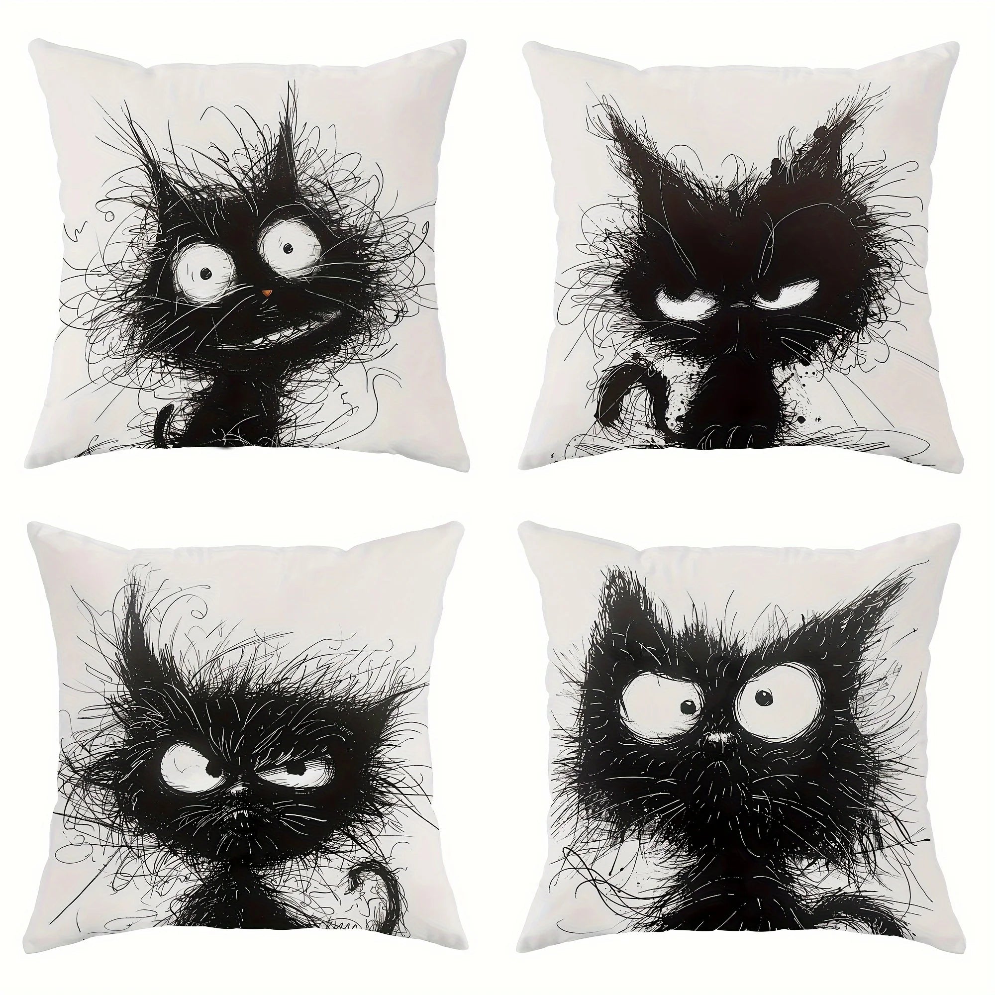 Housse de Coussin Décorative en Lin – Motif Chat Fantaisie | 45x45 cm