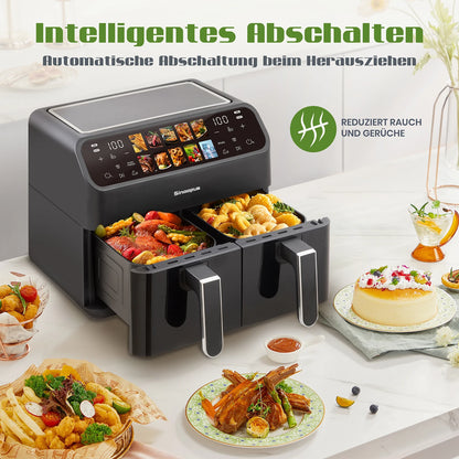 Friteuse à Air Double Panier 9L – Fenêtre Visible, Commande LED, Sans Huile