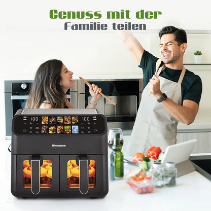 Friteuse à Air Double Panier 9L – Fenêtre Visible, Commande LED, Sans Huile