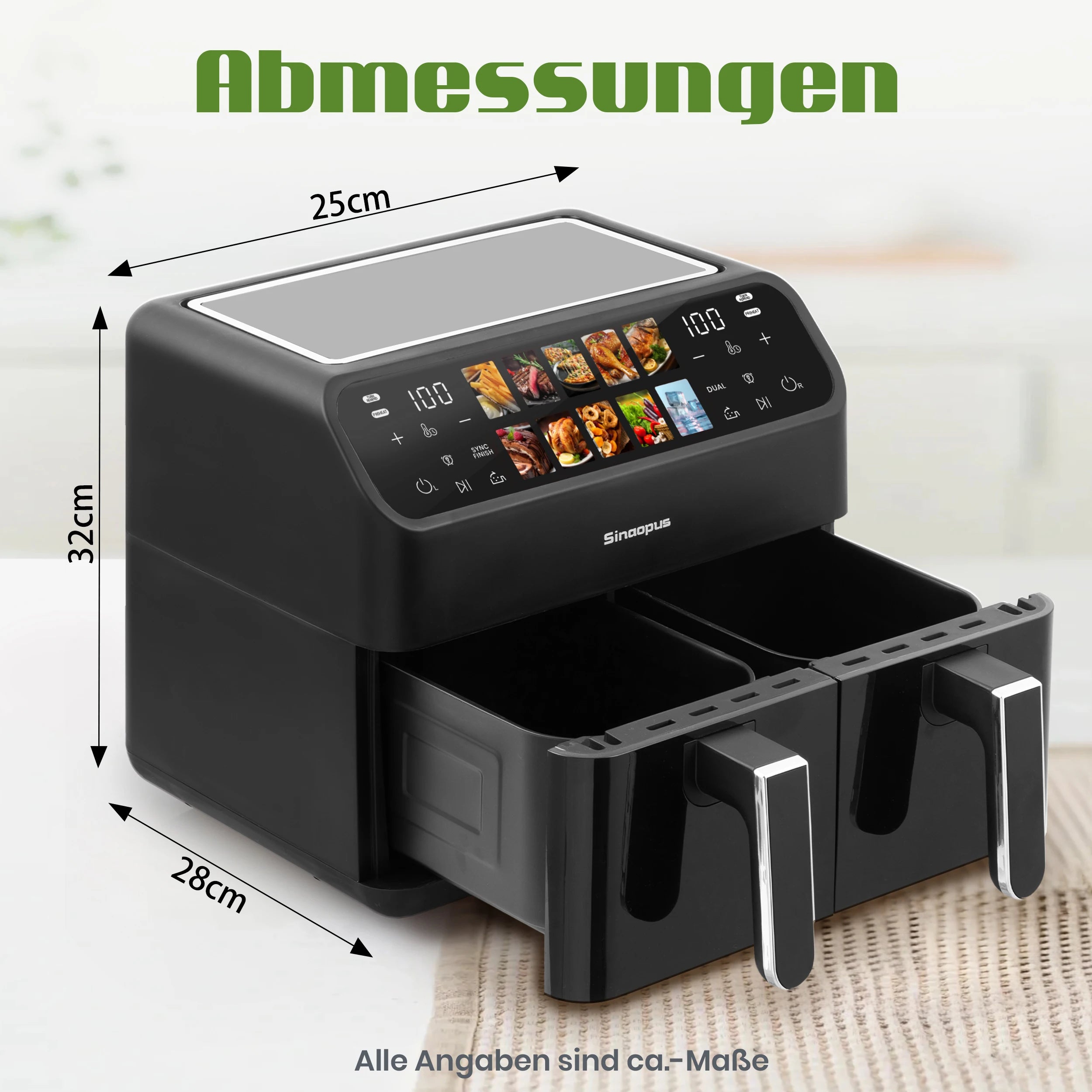 Friteuse à Air Double Panier 9L – Fenêtre Visible, Commande LED, Sans Huile