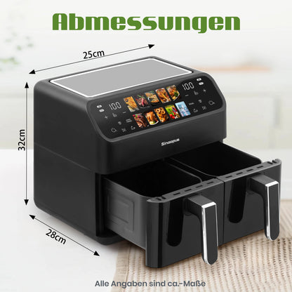 Friteuse à Air Double Panier 9L – Fenêtre Visible, Commande LED, Sans Huile