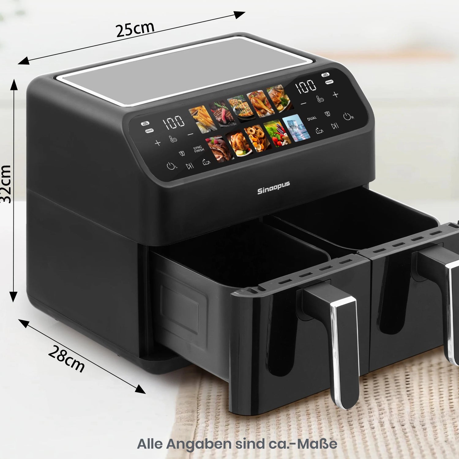 Friteuse à Air Chaud Double Panier 9L – 2x4,5L, 10 Programmes, LED | 2000W