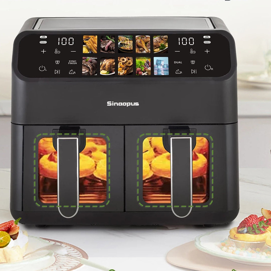Friteuse à Air Chaud Double Panier 9L – 2x4,5L, 10 Programmes, LED | 2000W
