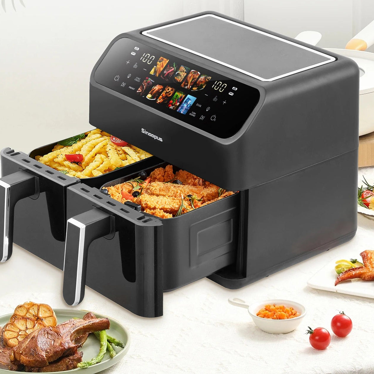 Friteuse à Air Chaud Double Panier 9L – 2x4,5L, 10 Programmes, LED | 2000W
