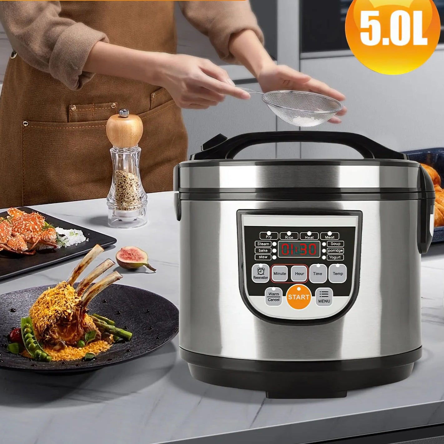 Cuiseur de Riz Portable 5L – Multi‑Cuiseur Électrique, Soupe, Porridge &amp; Vapeur