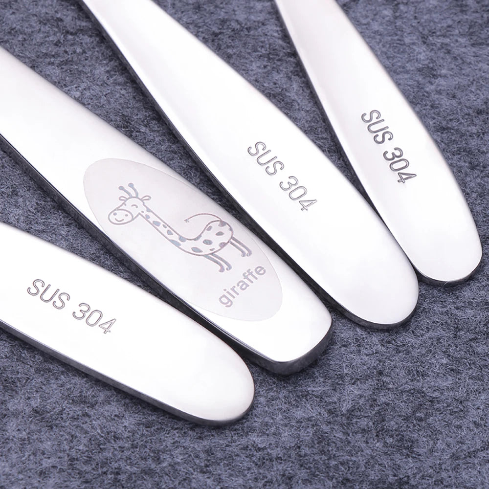 Couverts Enfants Girafe 🦢 | Inox 304 – Couteau, Fourchette, Cuillère &amp; Set 4 Pièces