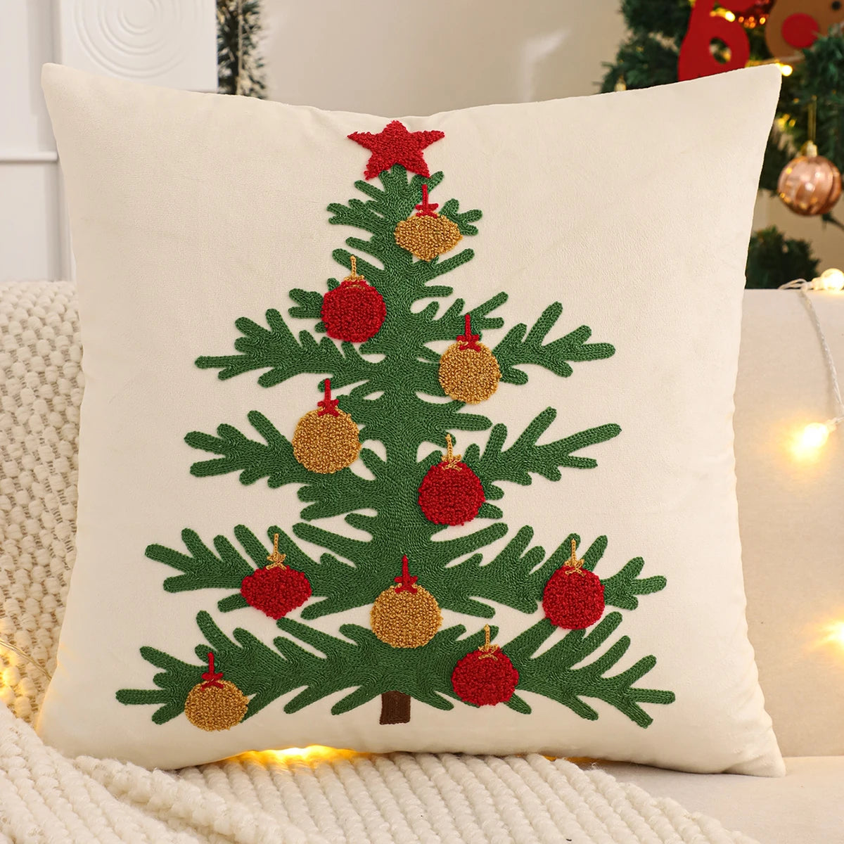 Housse de Coussin Brodée – Sapin de Noël