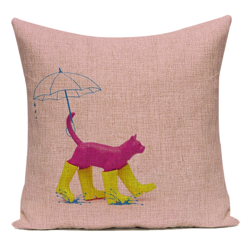 Housse de Coussin Décorative Animaux 🐱🦩 | Motifs Cartoon – Canapé, Chambre &amp; Voiture